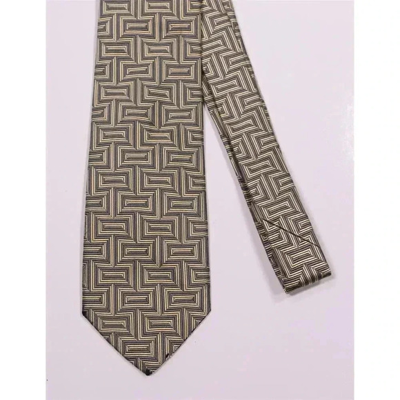 Paul Stuart Made in England by Drakes Gray/Gold Textured Woven Silk Necktie Tie - Picture 3 of 6